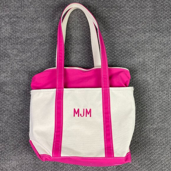 L.L. Bean Handbags - LL Bean Boat and Tote Bag Canvas Pink White Made in the USA
